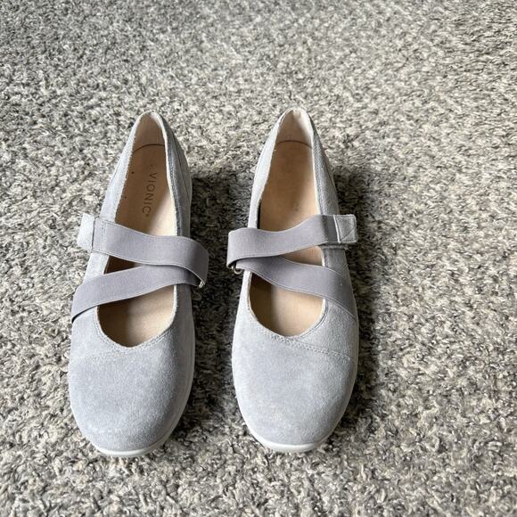 Vionic Shoes - Vionic 9.5 Shelby Gray Mary Jane Comfort Shoes Flats Suede Comfort Orthotic